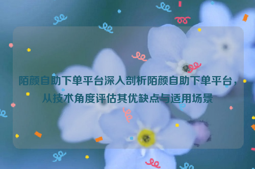 陌颜自助下单平台深入剖析陌颜自助下单平台，从技术角度评估其优缺点与适用场景