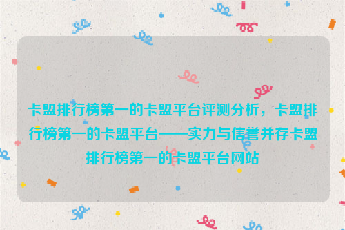 卡盟排行榜第一的卡盟平台评测分析，卡盟排行榜第一的卡盟平台——实力与信誉并存卡盟排行榜第一的卡盟平台网站