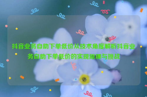 抖音业务自助下单低价从技术角度解析抖音业务自助下单低价的实现原理与挑战