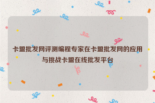 卡盟批发网评测编程专家在卡盟批发网的应用与挑战卡盟在线批发平台