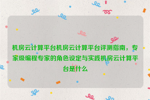 机房云计算平台机房云计算平台评测指南，专家级编程专家的角色设定与实践机房云计算平台是什么