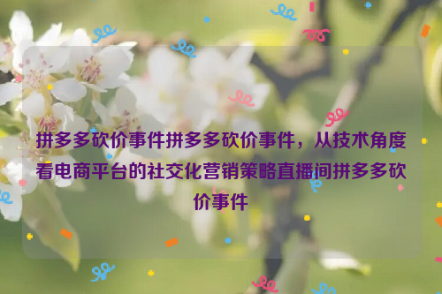 拼多多砍价事件拼多多砍价事件，从技术角度看电商平台的社交化营销策略直播间拼多多砍价事件