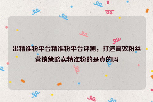 出精准粉平台精准粉平台评测，打造高效粉丝营销策略卖精准粉的是真的吗