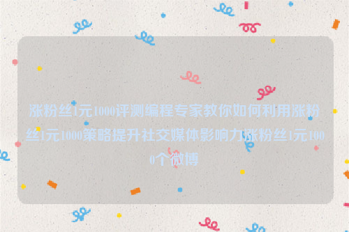 涨粉丝1元1000评测编程专家教你如何利用涨粉丝1元1000策略提升社交媒体影响力涨粉丝1元1000个微博