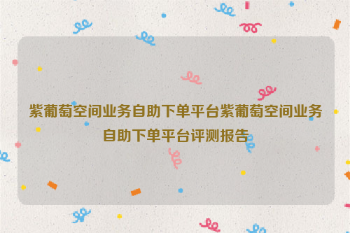 紫葡萄空间业务自助下单平台紫葡萄空间业务自助下单平台评测报告