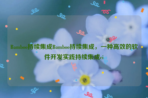 Bamboo持续集成Bamboo持续集成，一种高效的软件开发实践持续集成ci