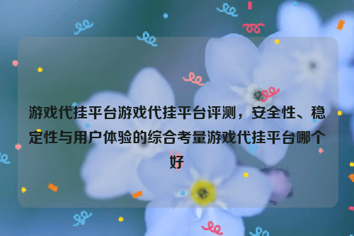 游戏代挂平台游戏代挂平台评测，安全性、稳定性与用户体验的综合考量游戏代挂平台哪个好