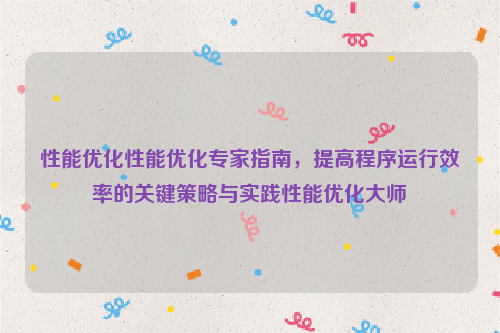 性能优化性能优化专家指南，提高程序运行效率的关键策略与实践性能优化大师