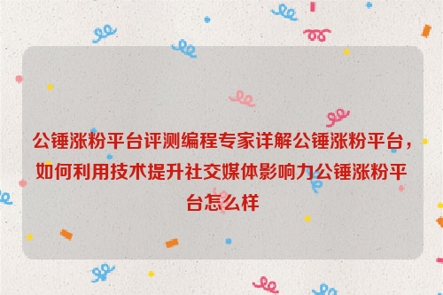 公锤涨粉平台评测编程专家详解公锤涨粉平台，如何利用技术提升社交媒体影响力公锤涨粉平台怎么样