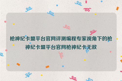 枪神纪卡盟平台官网评测编程专家视角下的枪神纪卡盟平台官网枪神纪卡无敌