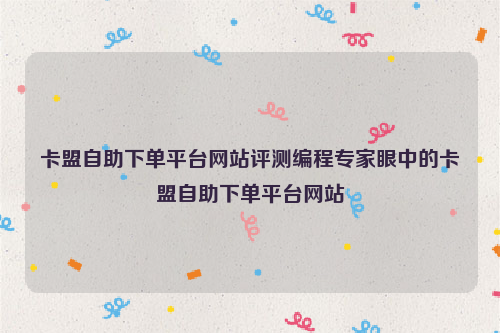 卡盟自助下单平台网站评测编程专家眼中的卡盟自助下单平台网站