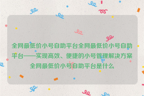 全网最低价小号自助平台全网最低价小号自助平台——实现高效、便捷的小号管理解决方案全网最低价小号自助平台是什么