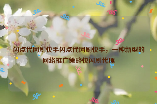 闪点代网刷快手闪点代网刷快手，一种新型的网络推广策略快闪刷代理