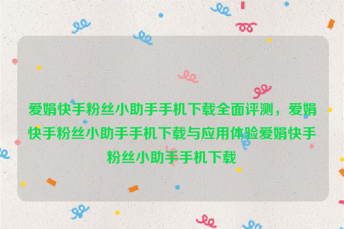 爱娟快手粉丝小助手手机下载全面评测，爱娟快手粉丝小助手手机下载与应用体验爱娟快手粉丝小助手手机下载