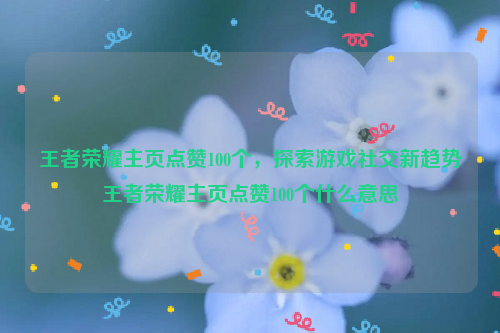 王者荣耀主页点赞100个，探索游戏社交新趋势王者荣耀主页点赞100个什么意思