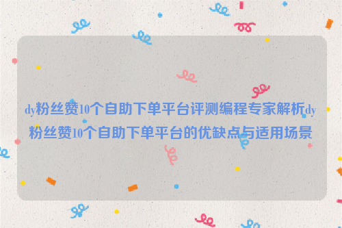 dy粉丝赞10个自助下单平台评测编程专家解析dy粉丝赞10个自助下单平台的优缺点与适用场景